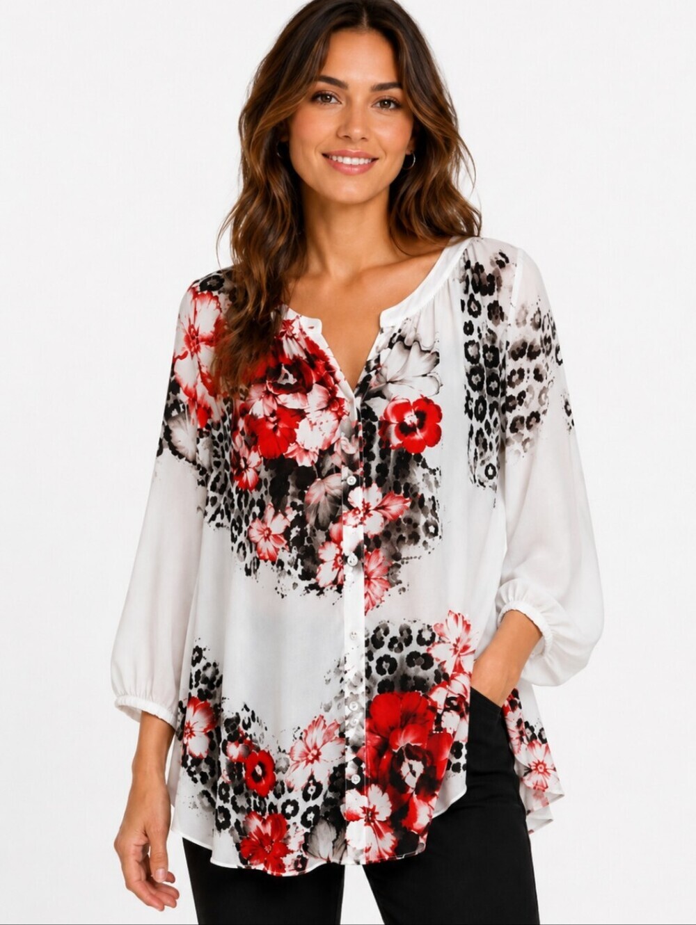 AGB Flowy Mixed Print Boho Cottagecore Blouse 2X Excellent Condition